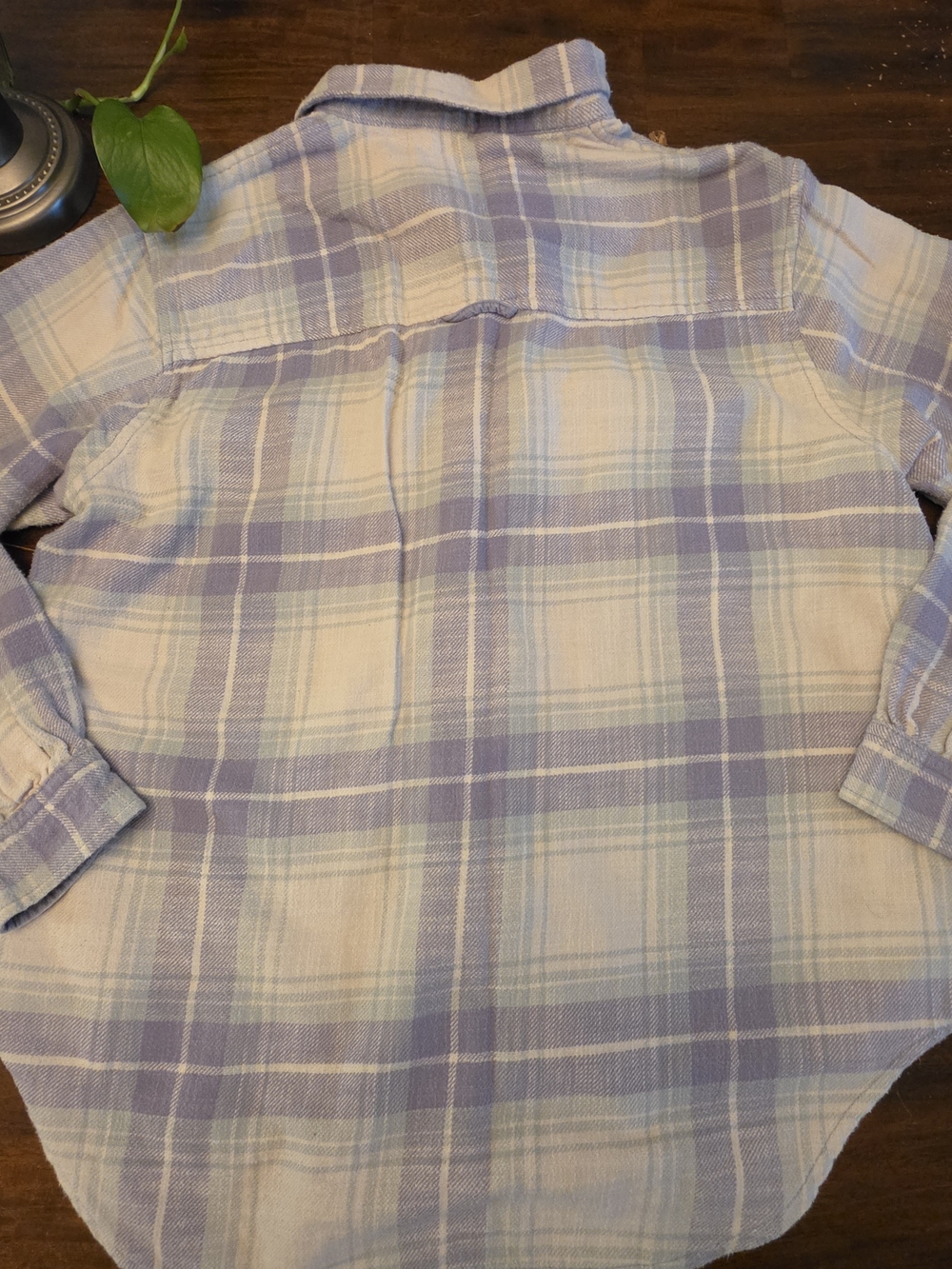 American Eagle Boyfriend Fit Plaid Flannel Button Up Shirt Periwinkle/Blue - Picture 2 of 7